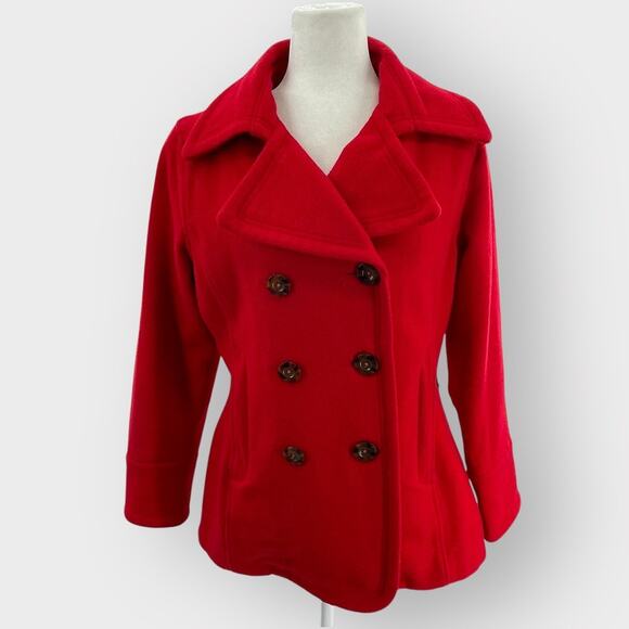 Vintage Woolrich Red Wool Double Breasted Outdoor Winter Classic Pea Coat M - Picture 1 of 12